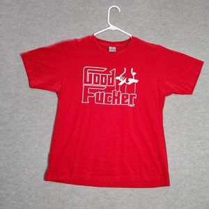 Good F*cker Men Shirt Large Red Graphic Print Parody Short Sleeve‎ Crew Neck Tee